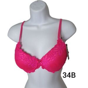 Women's Push Up Bra 34B Hot Pink Extreme Lace Full Coverage Push Up 34B NWT
